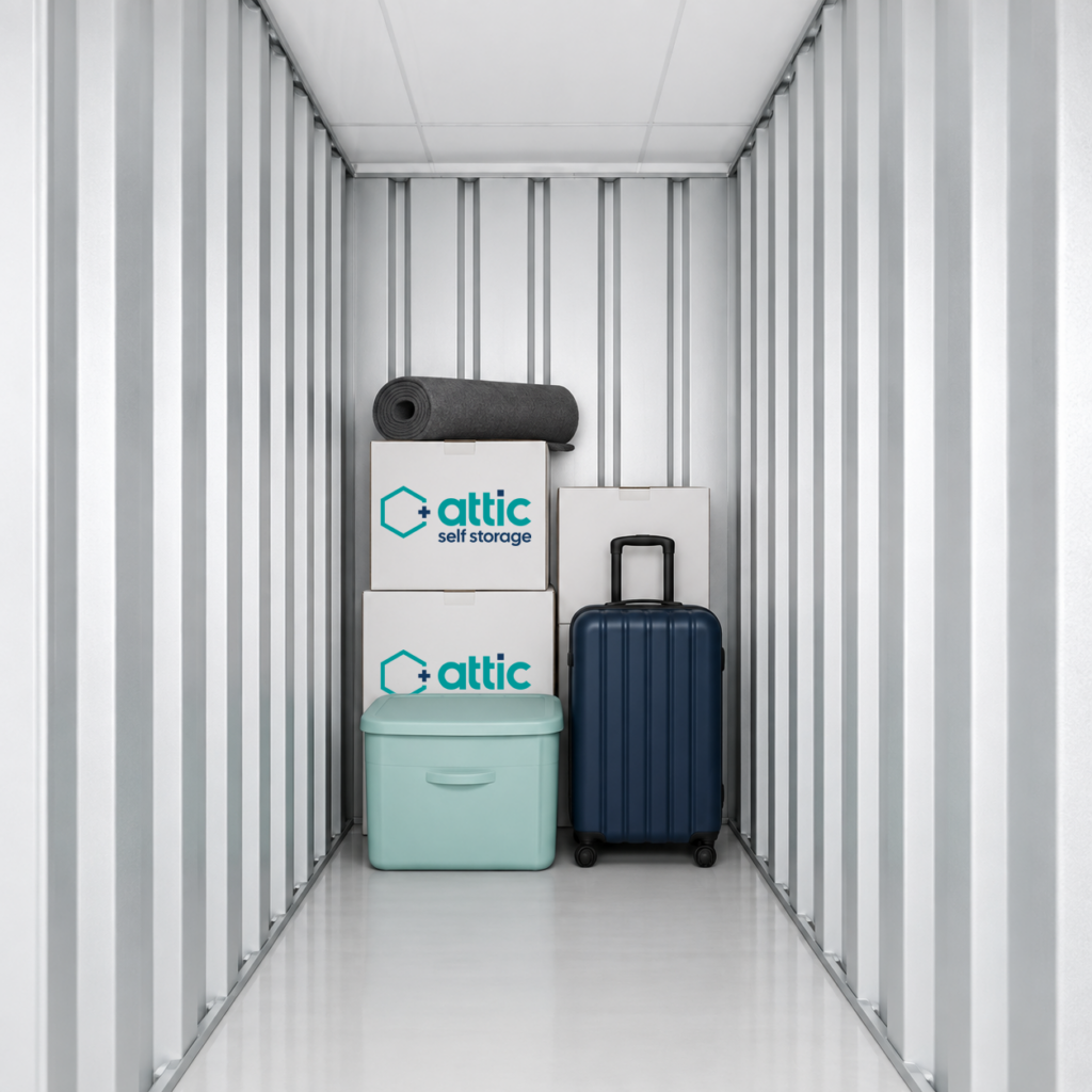 A 20 sq ft unit filled with a few boxes and suitcases